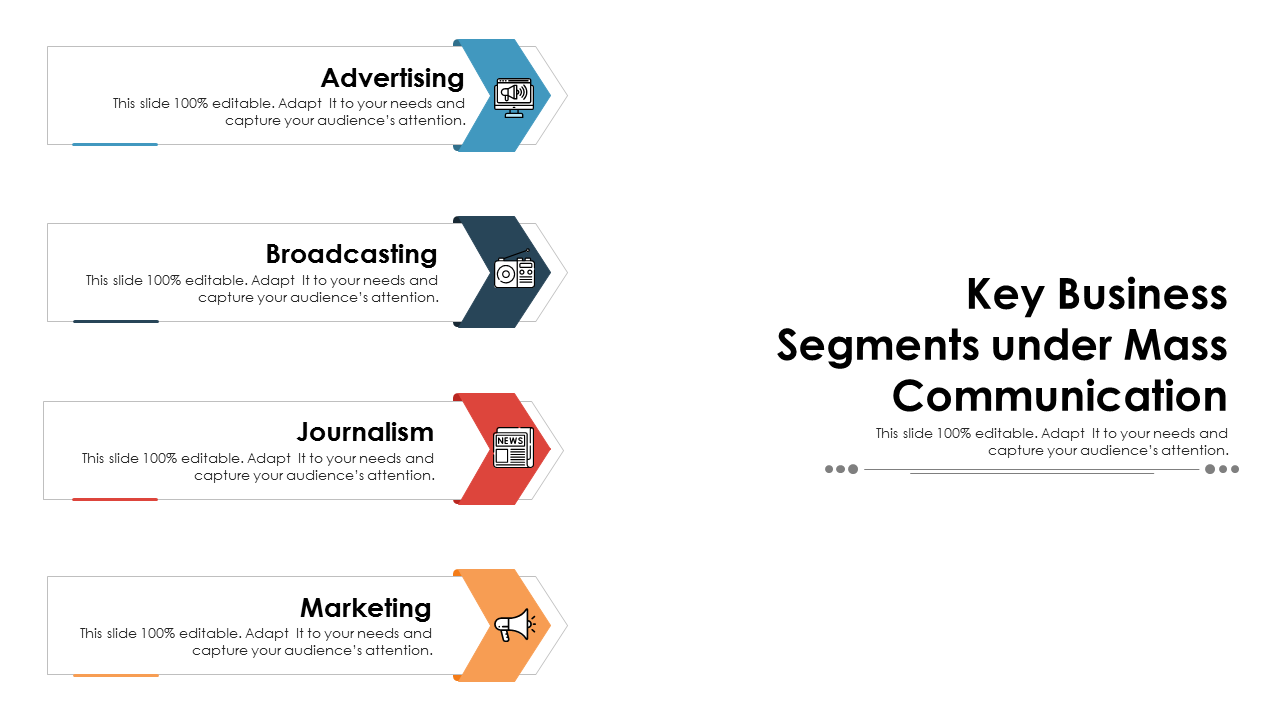 Key Business Segments Under Mass Communication PowerPoint Slides