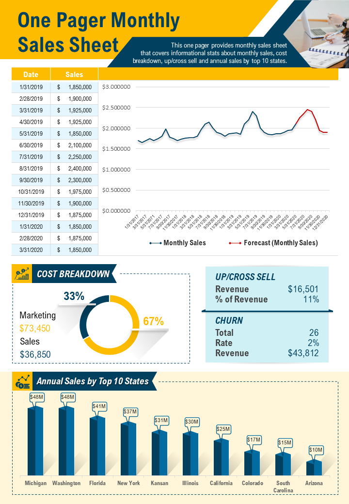 One Pager Monthly Sales Sheet Presentation Report Infographic