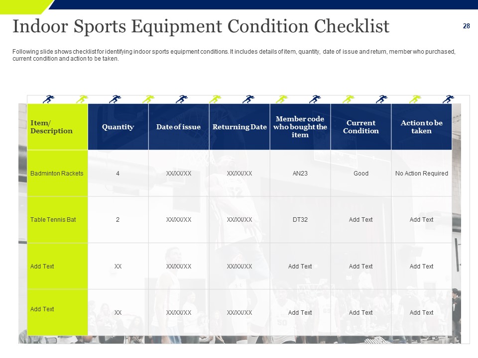 Indoor Sports Equipment Condition Checklist