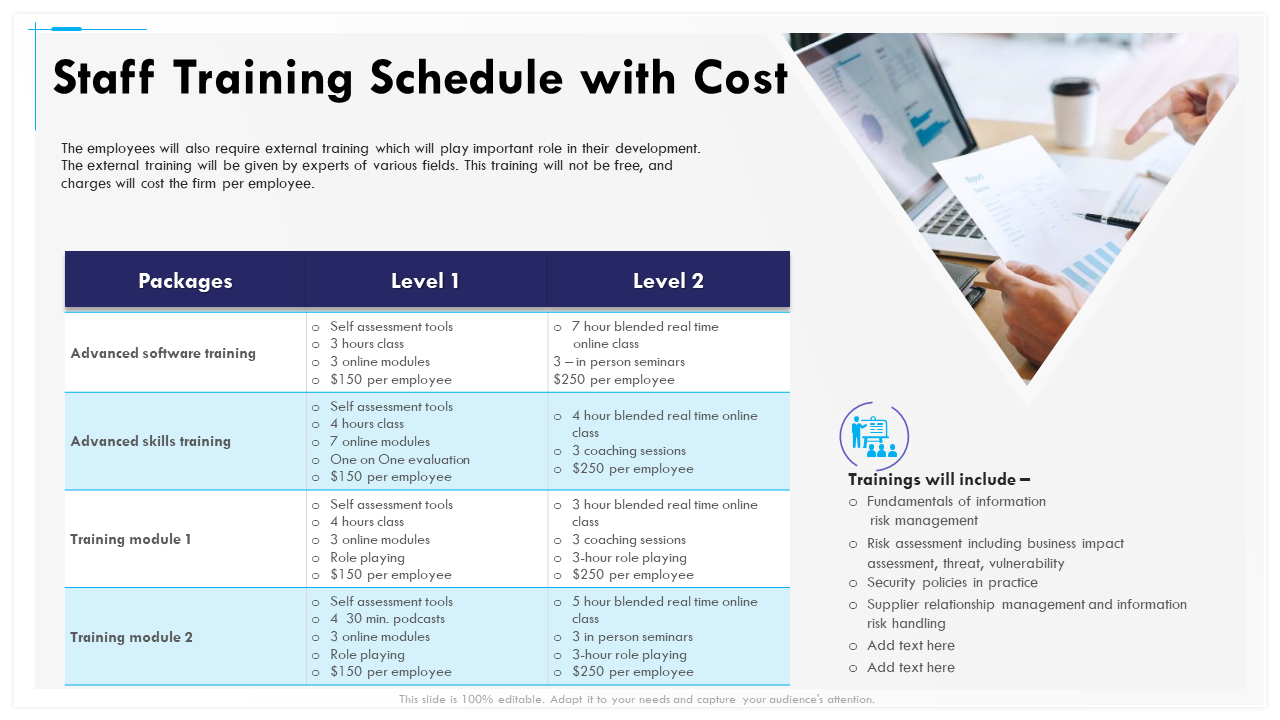 Staff Course Schedule with Cost