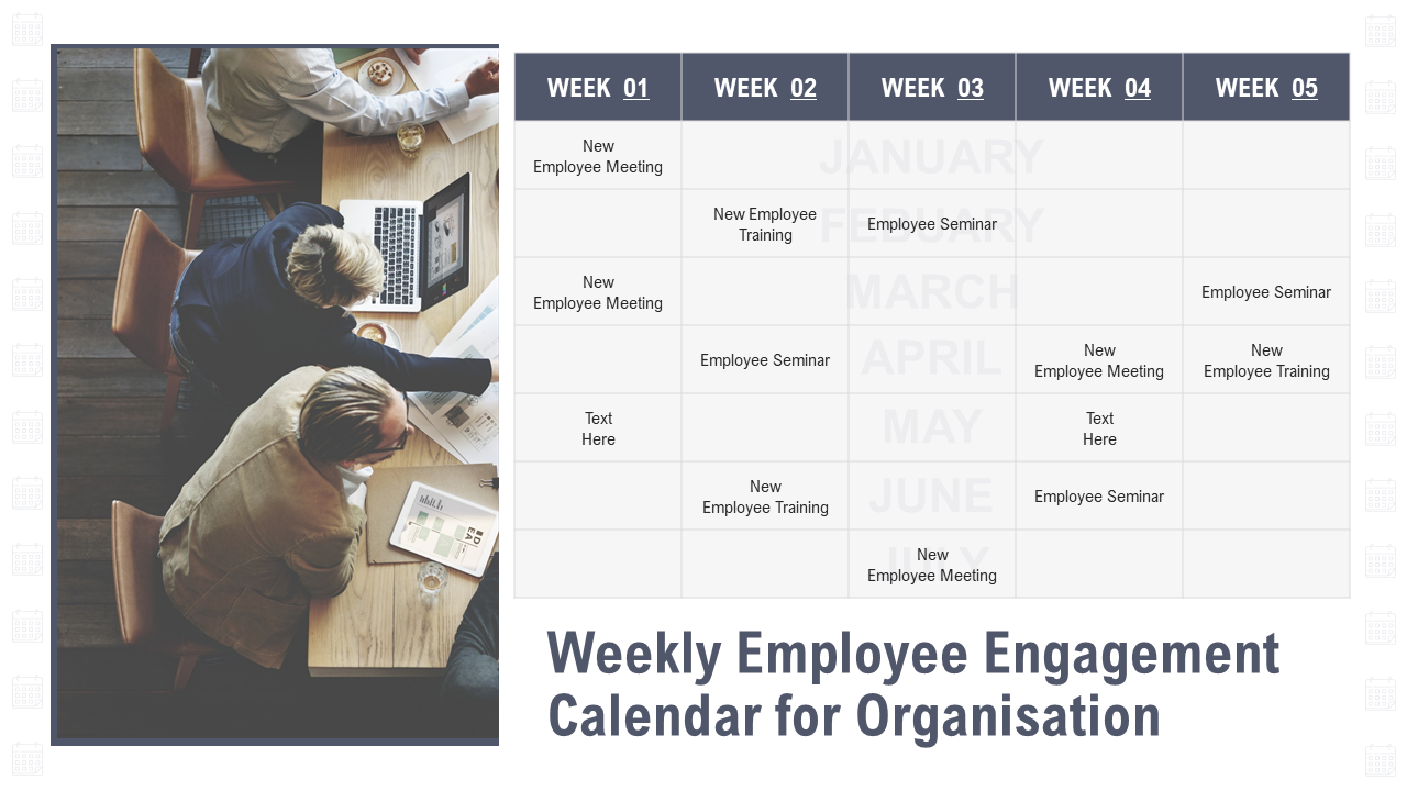 Weekly Employee Engagement Calendar for Organization