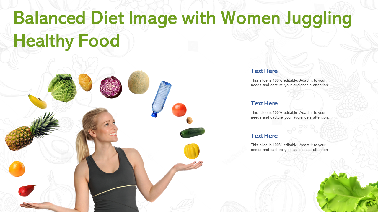 Balanced Diet Image With Women Juggling Healthy Food