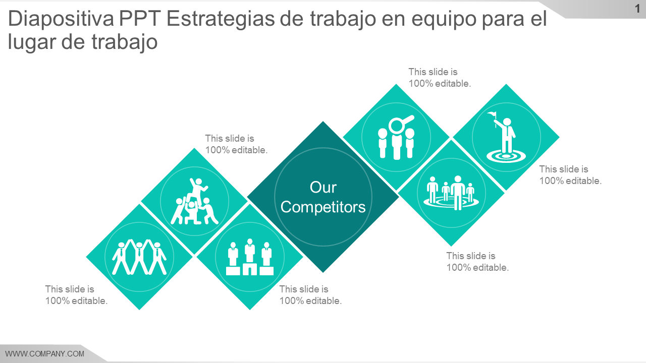 Diapositiva PPT Estrategias de trabajo en equipo para el lugar de trabajo