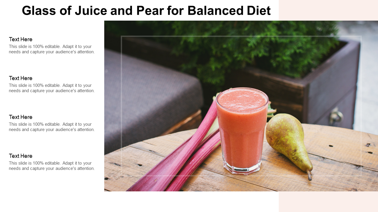 Glass Of Juice And Pear For Balanced Diet