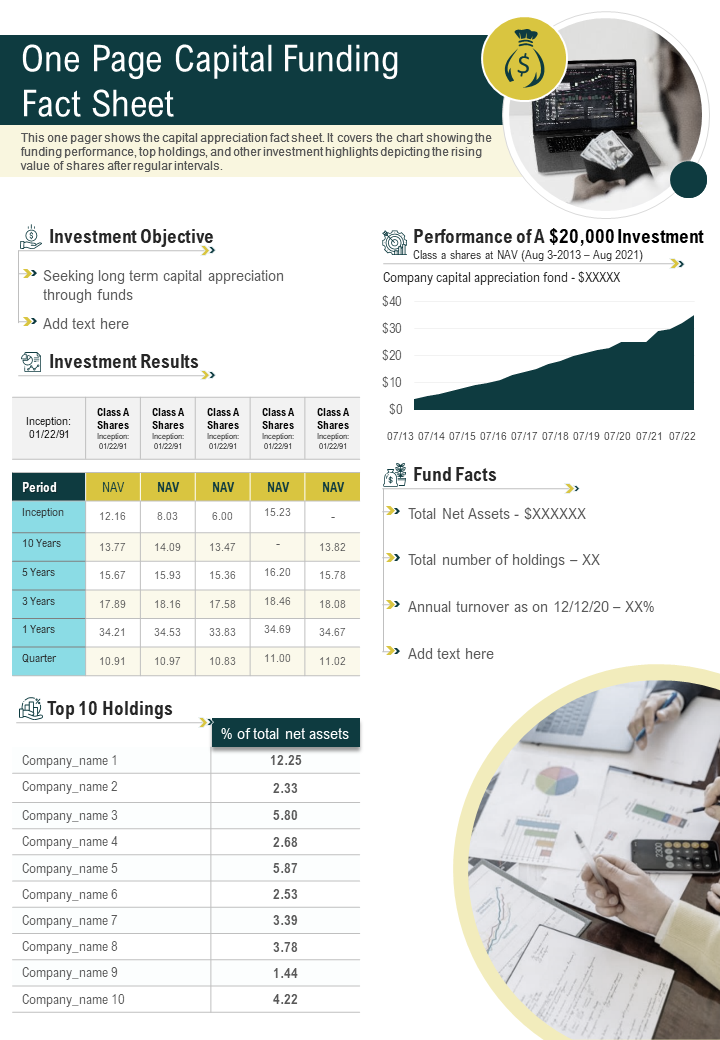 One Page Capital Funding Fact Sheet Presentation Report