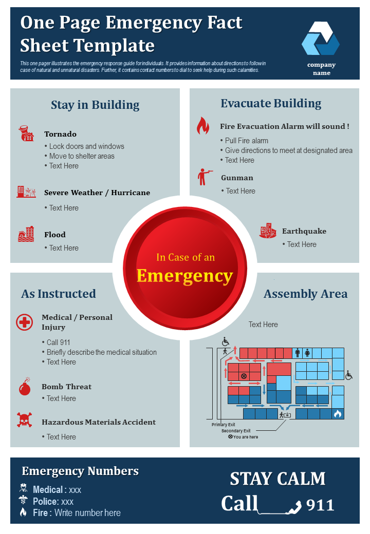 One Page Emergency Fact Sheet PowerPoint Presentation