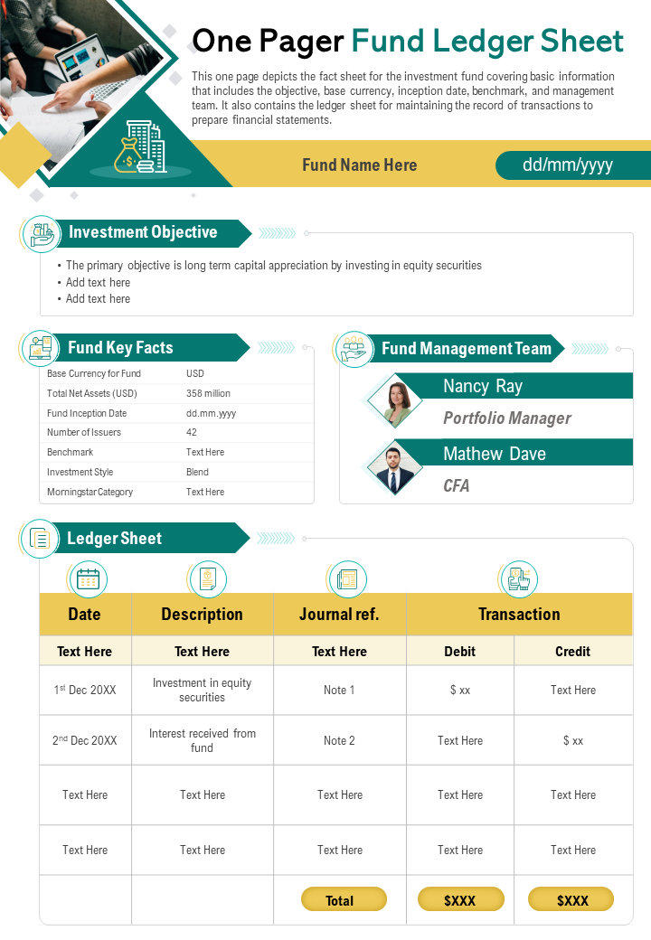 One Pager Fund Ledger Sheet Presentation Report Infographic