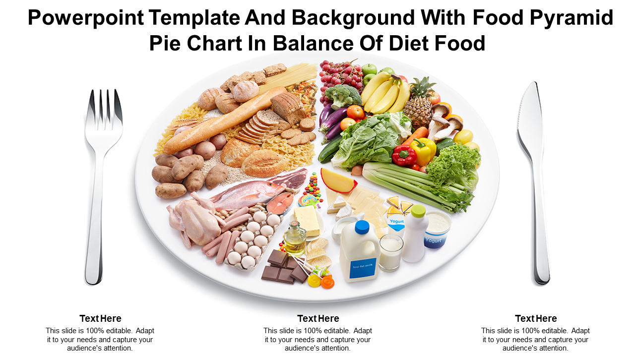 PowerPoint Template And Background With Food Pyramid Pie Chart In Balance Diet Food