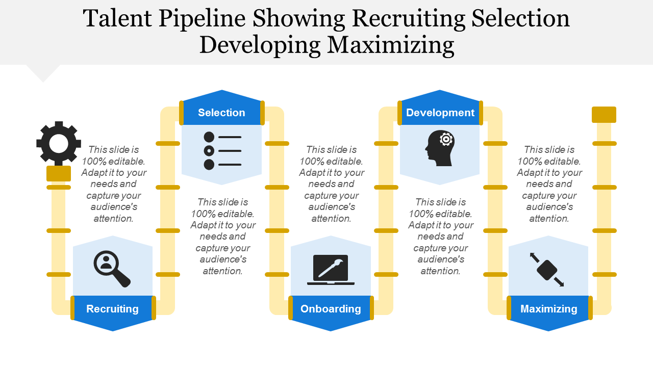 Talent Pipeline Showing Recruiting Selection Developing PowerPoint Slides