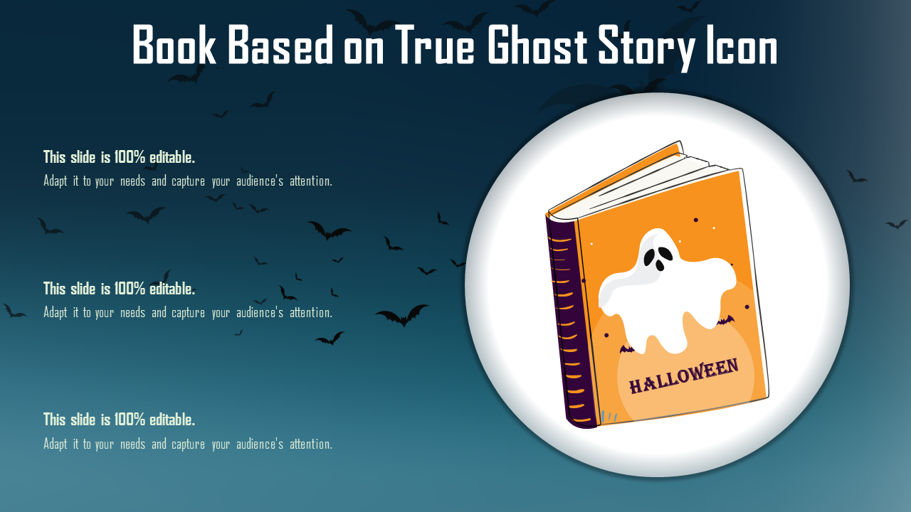 Book Based on True Ghost Story Icon Halloween PowerPoint Templates