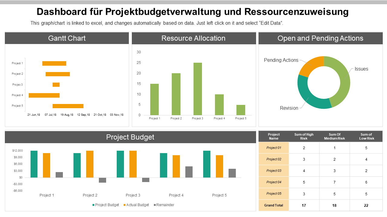 Dashboard für Projektbudgetverwaltung und Ressourcenzuweisung
