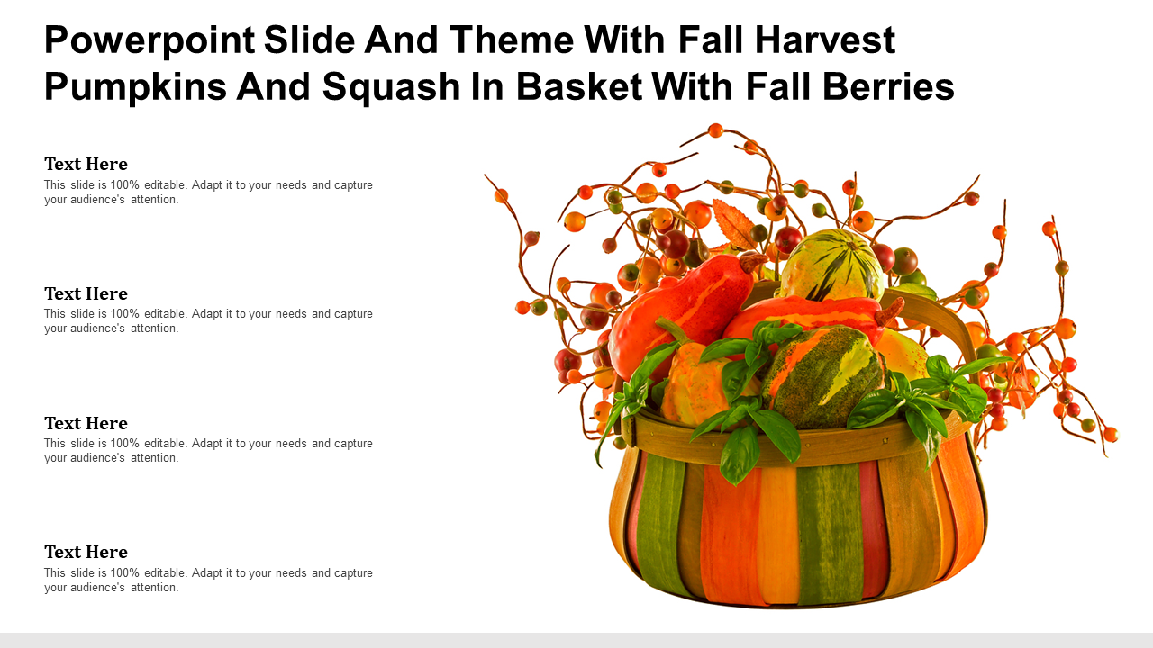 Fall Harvest Pumpkins And Squash In Basket Halloween PowerPoint Templates