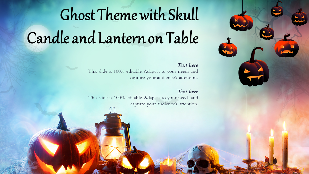 Ghost Theme with Skull Candle and Lantern on Table