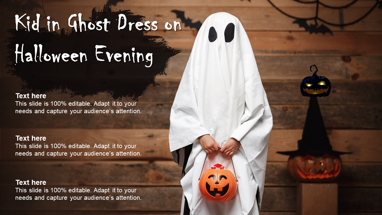 Kid in Ghost Dress on Halloween Evening