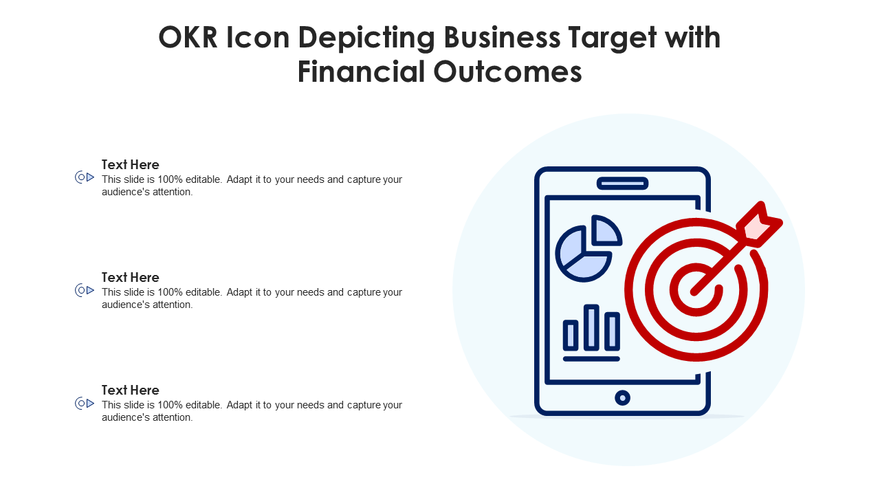 OKR Icon Depicting Business Target With Financial Outcomes PowerPoint Slides
