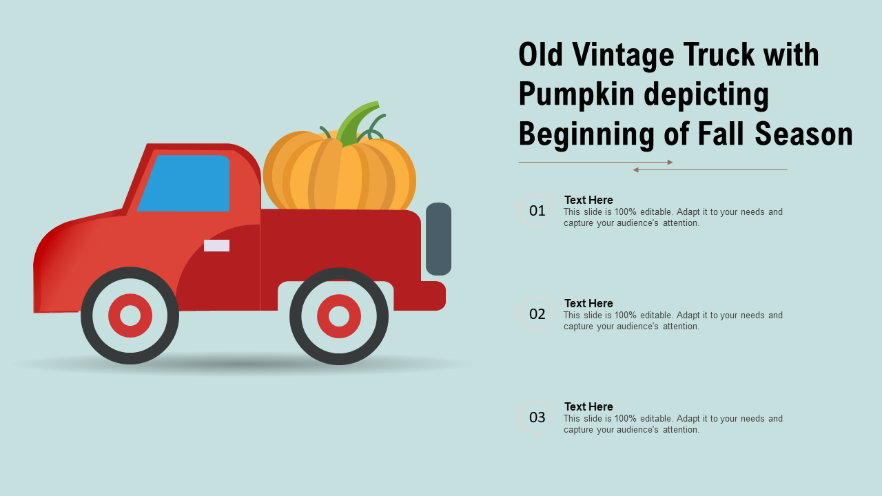 Old Vintage Truck with Pumpkin depicting Beginning of Fall Season
