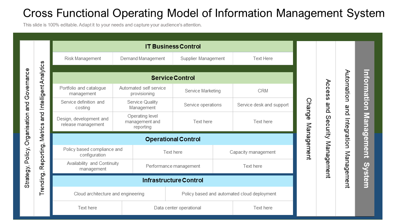 Cross functional operating model of information management system