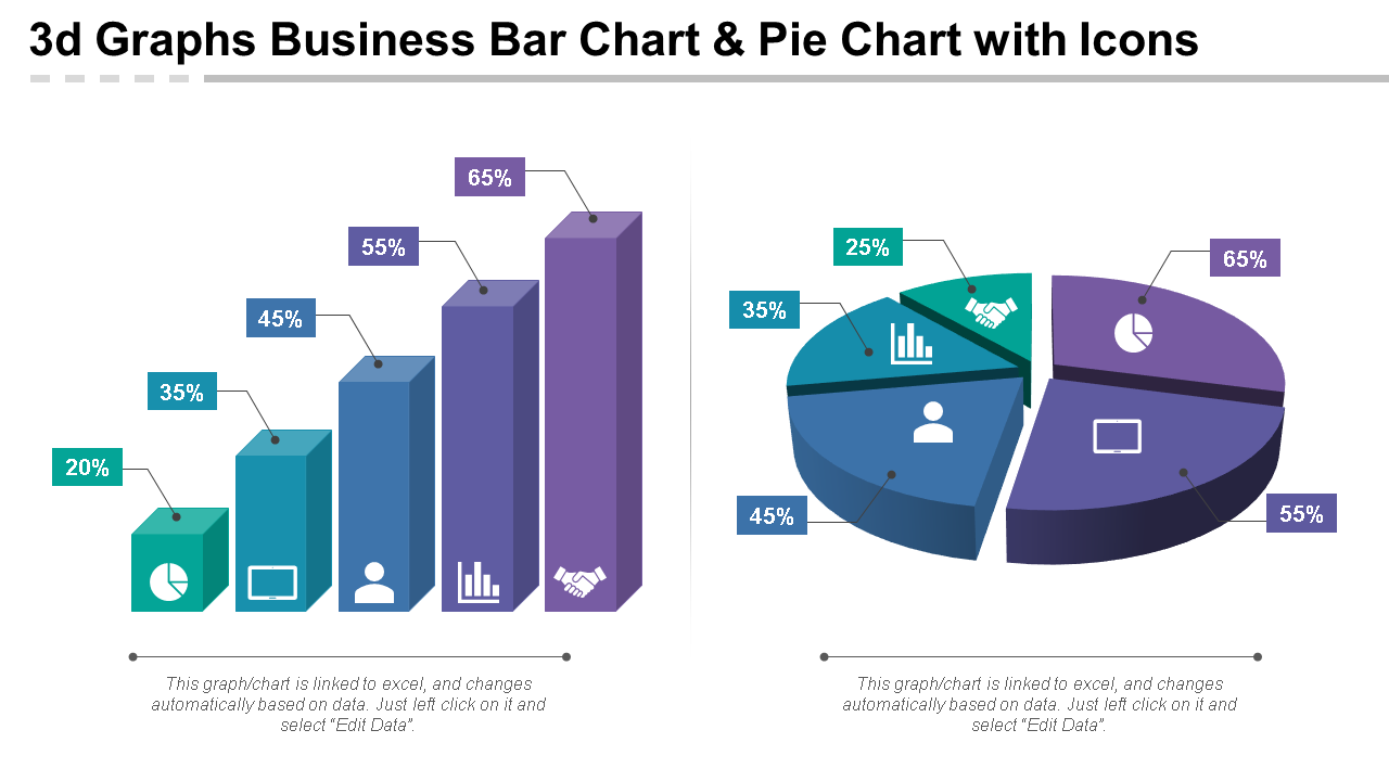 3d Graphs Business Bar Chart & Pie Chart with Icons 