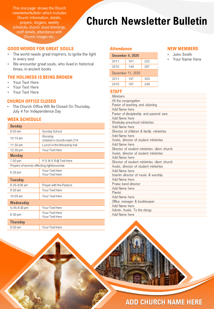 Church Newsletter Bulletin Presentation Report Infographic PPT PDF Document