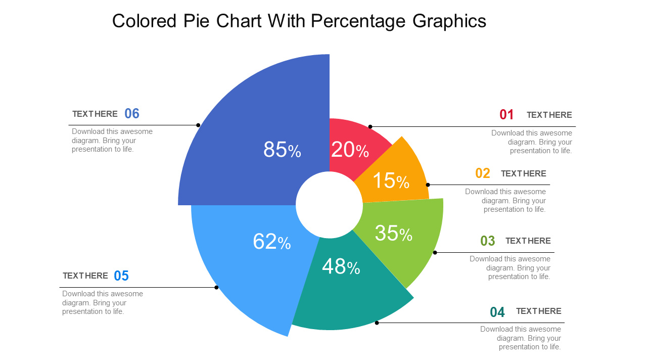 Bagan pai berwarna dengan tata letak PowerPoint datar Persentase grafis