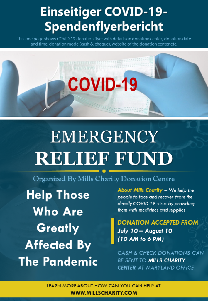 Eine Seite COVID 19 Spendenflyer Bericht Präsentation Bericht Infografik PPT PDF Dokument