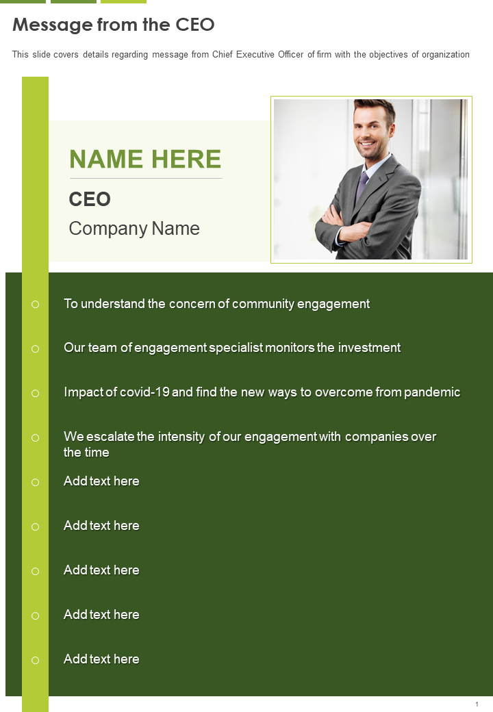 One Page Message From The CEO Template 323 Presentation Report