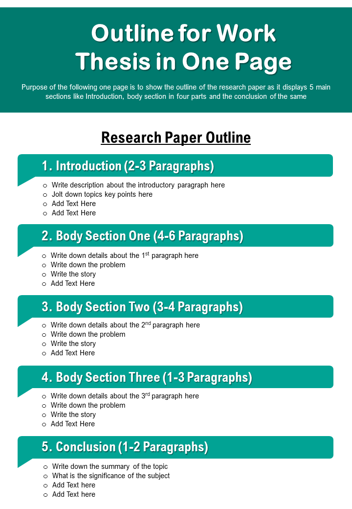Outline For Work Thesis In One Page Presentation Report