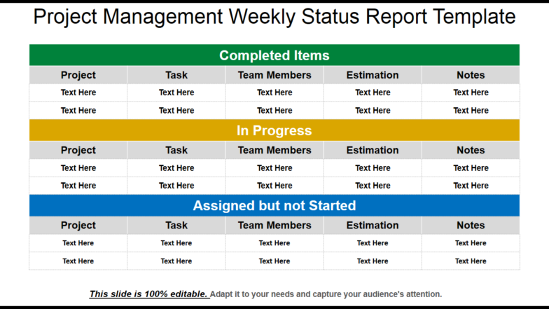 Project Management Weekly Status Report PPT Slide