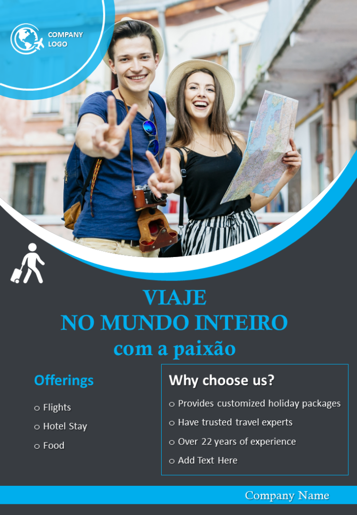 Modelo de folheto de duas páginas do flyer da empresa de turismo