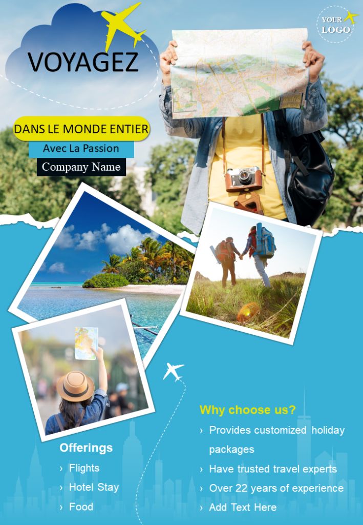 Modèle de Flyer de brochure de deux pages de voyage dans le monde