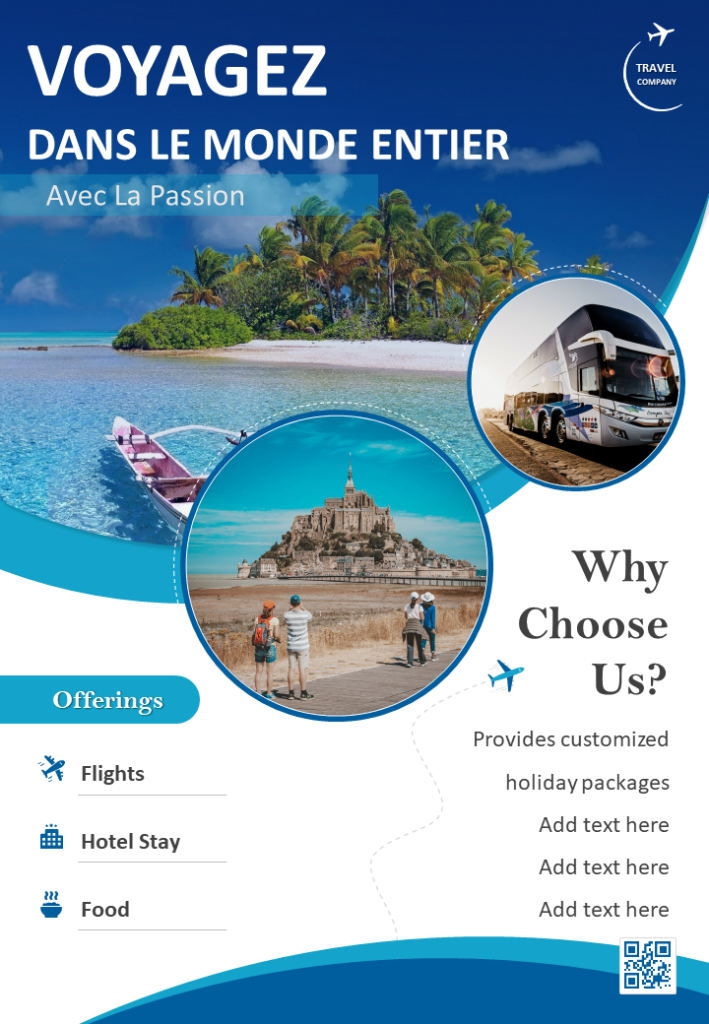 Modèle de brochure de deux pages sur les voyages et le tourisme dans le monde