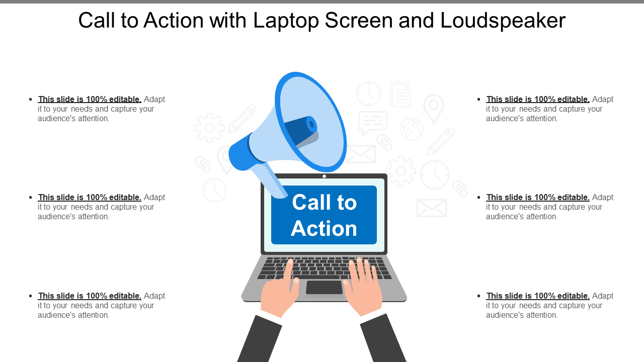 Call To Action With Laptop Screen And Loudspeaker PPT slide