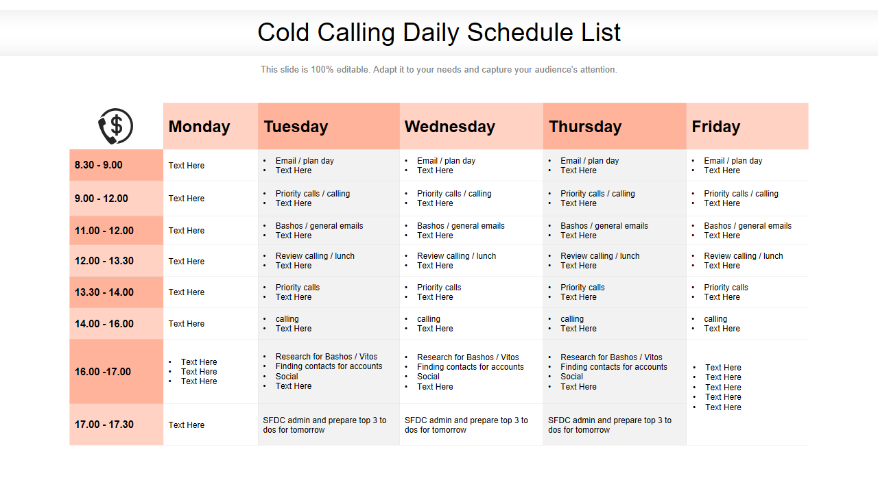 Cold Calling Daily Schedule List 