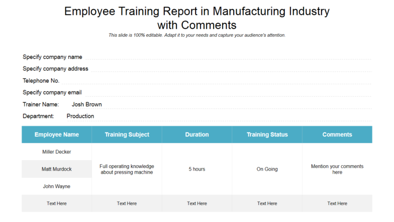 Employee Training Report PPT Template