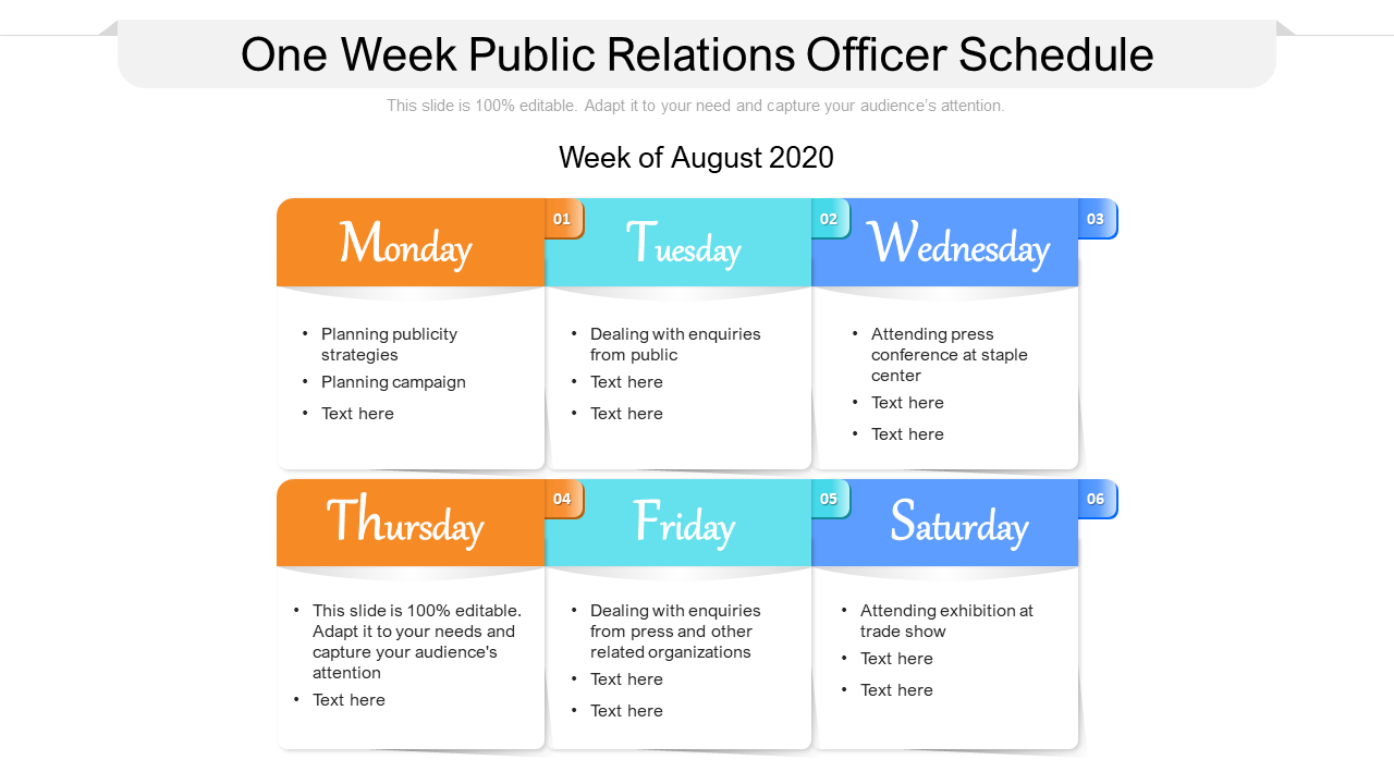 One Week Public Relations Officer Schedule