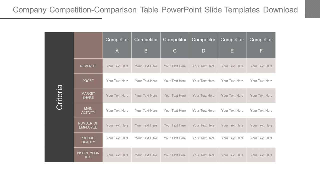 Competition Comparison Table PowerPoint Slide Templates 