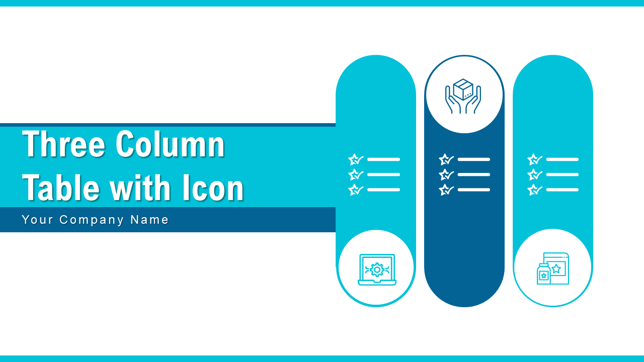 Three Column Table With Icon Product Comparison