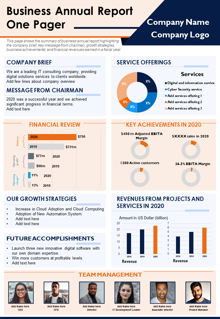 Business Annual Report One Pager PPT template