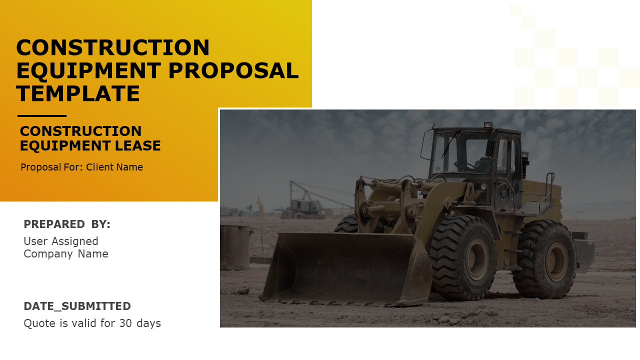 Construction Equipment Proposal Template PowerPoint Presentation Slides