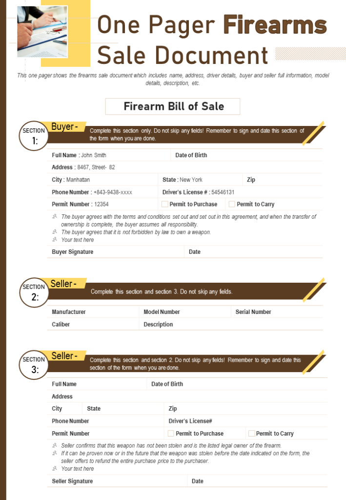 Firearms Bill of Sale Document