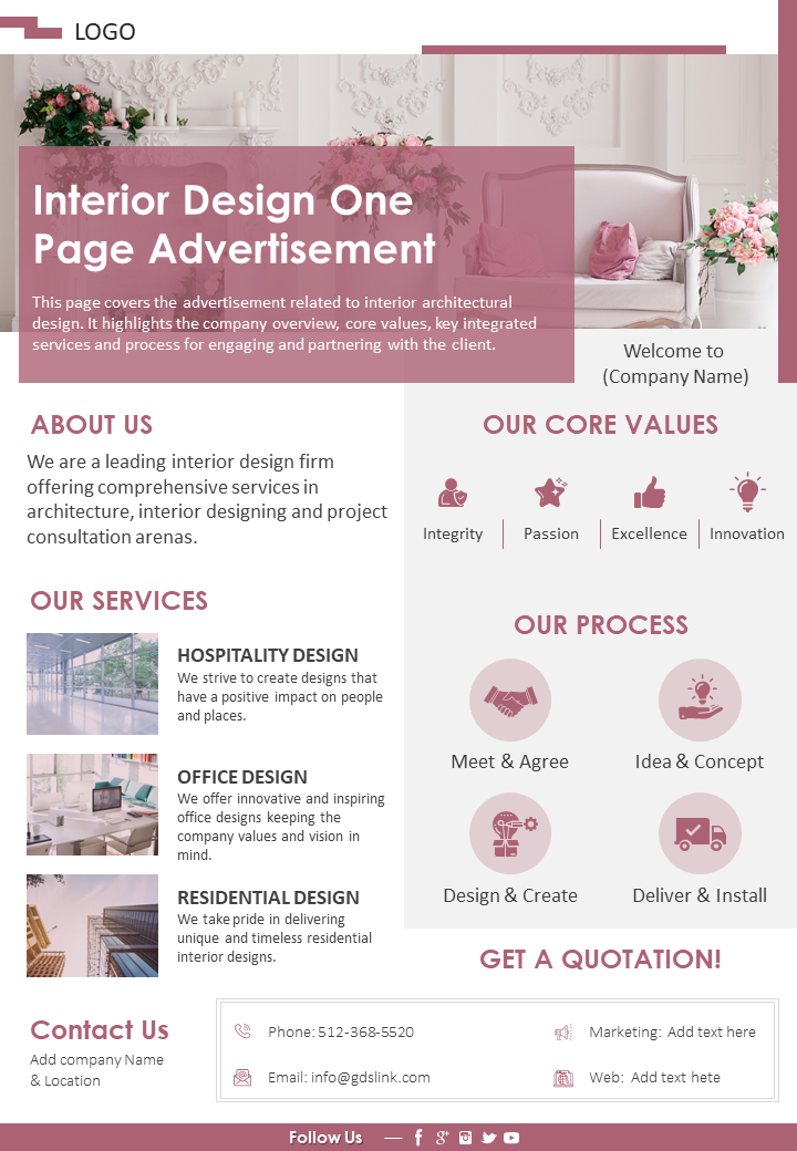 Interior Design One Page Advertisement