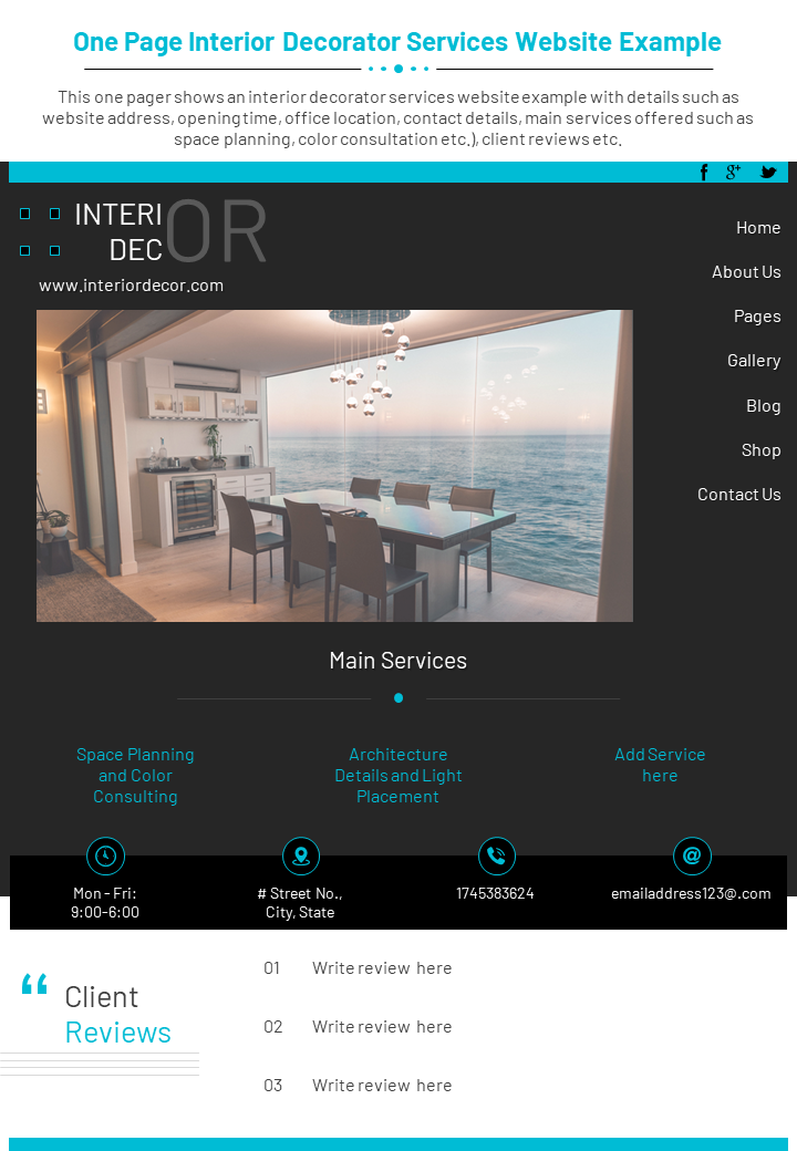 One-Page Interior Decorator Services Website Example
