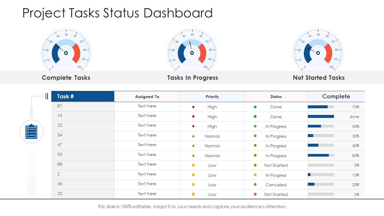 Project Tasks Status Dashboard Project Strategy Process Scope And Schedule PPT Files