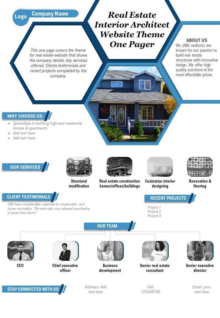 Real Estate Interior Architect Website Theme One Pager