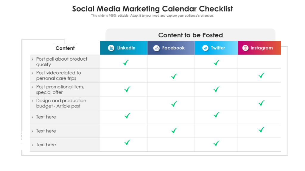 Social Media Calendar Checklist PowerPoint Template