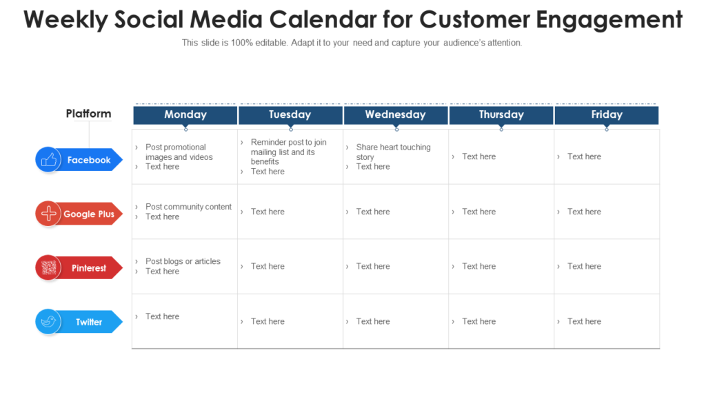 Weekly Social Media Calendar PowerPoint Slide