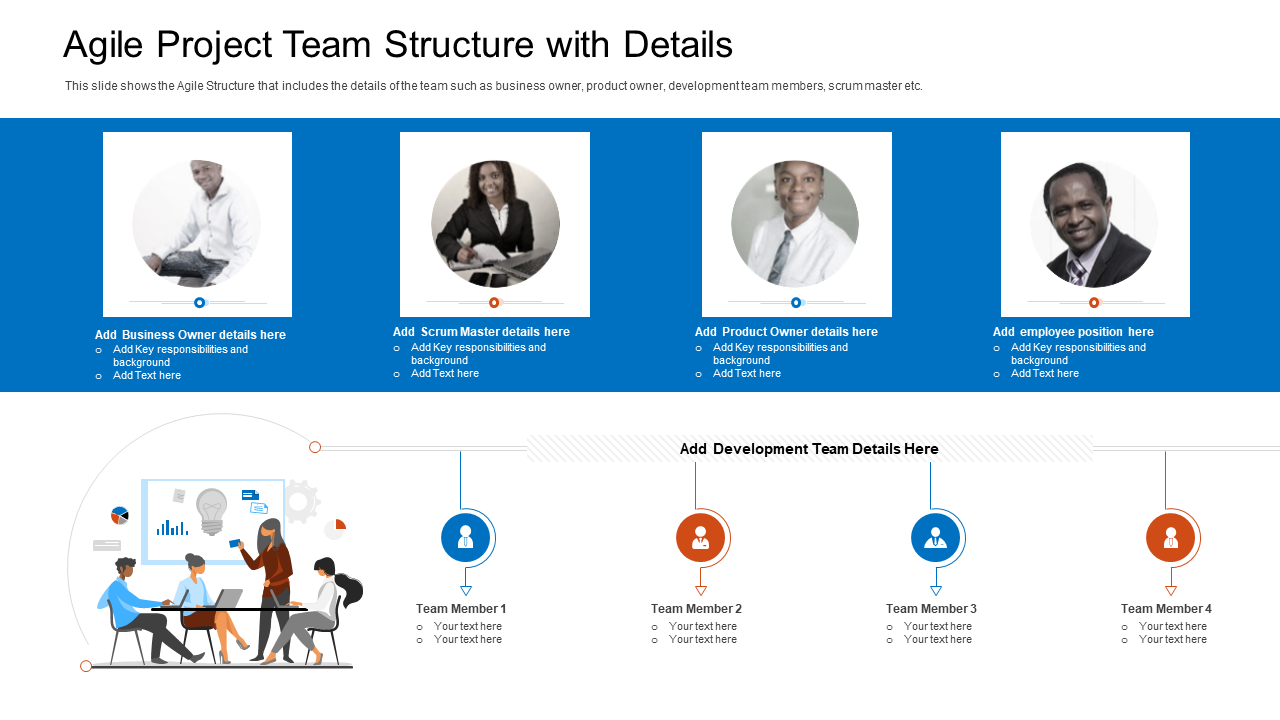 Agile project team structure with details background PPT designs