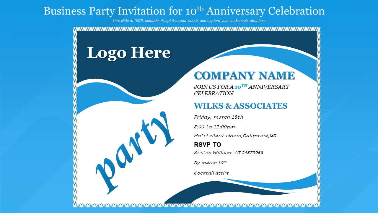 Business party invitation for 10th anniversary celebration