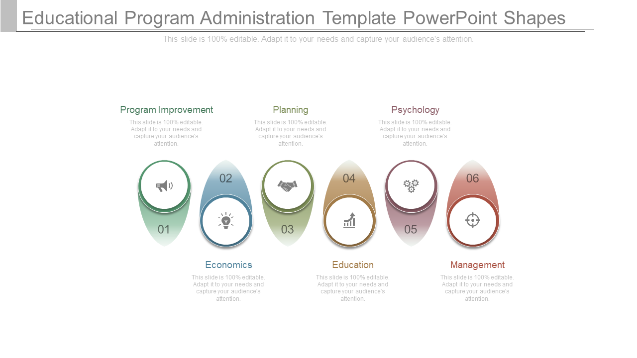 Educational program administration template PowerPoint shapes