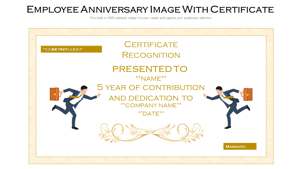 Employee anniversary image with certificate